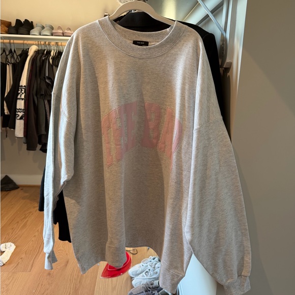 The Bar Other - The Bar Oversized Grey Crewneck Sweater with Pink Logo XXXL NWOT